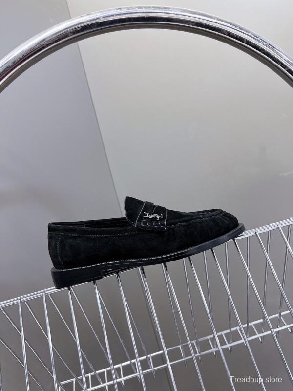 2025 Women Yves Saint Laurent Black Suede Loafers