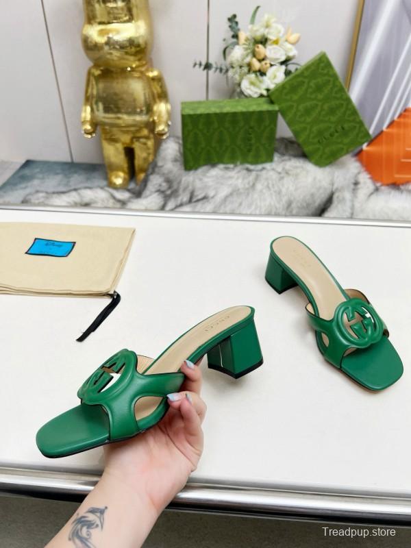 2025 Gucci Green Leather Slippers MJ00190/225