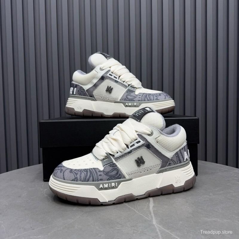 2024 Unisex Amiri White Grey Mesh Leather Sneakers MJ00360