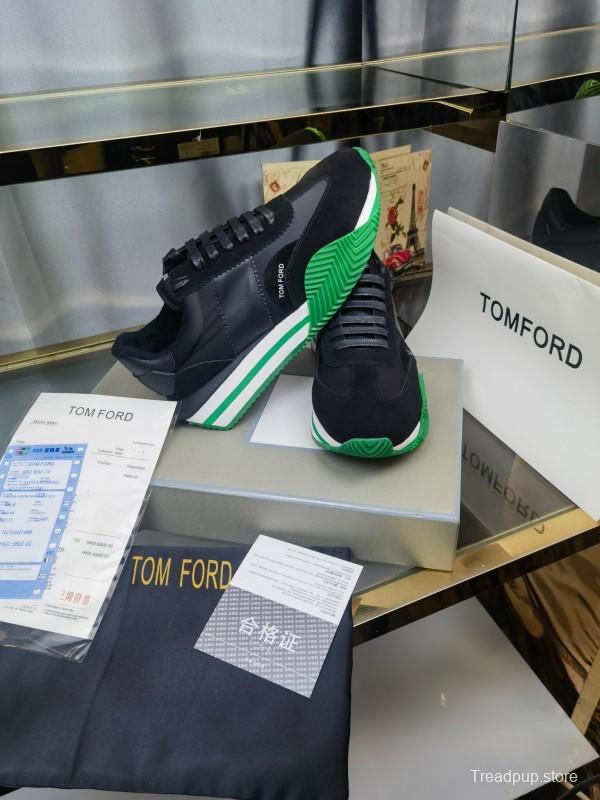 2025 Unisex TOM FORD Black Green Leather Suede Sneakers LY00360(F)/LY00370(M)