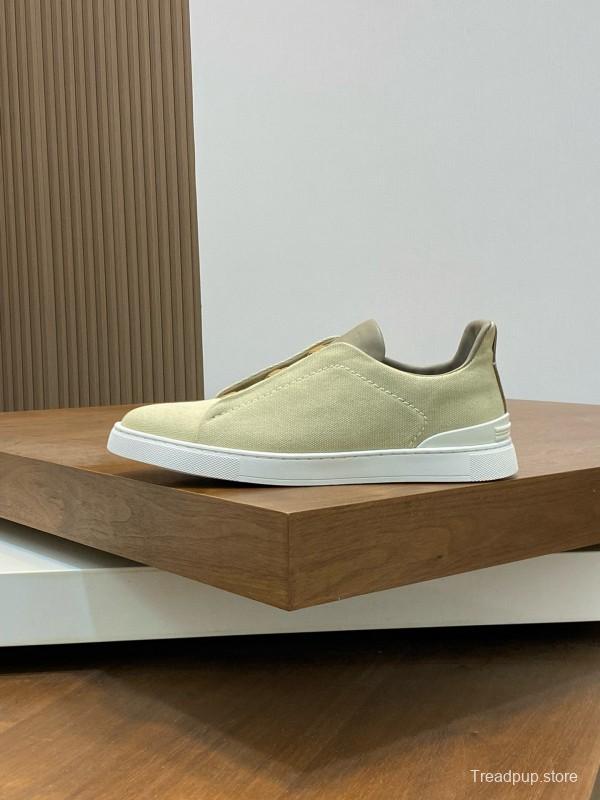 2024 Men Ermenegildo Zegna Beige PELLETESSUTA Calfskin Sneakers Elastic Detail MJ00280