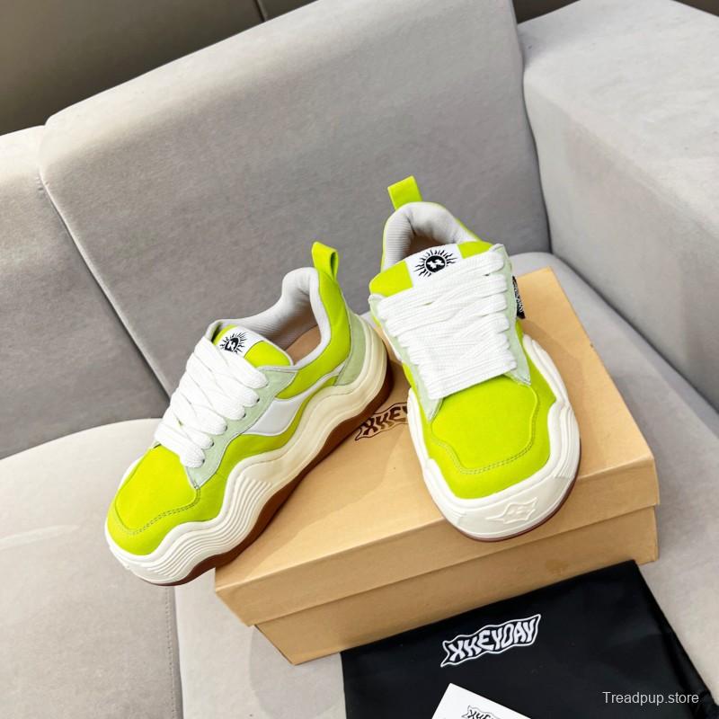 2025 Women HEYDAY Yellow White Green Canvas Leather Wave Bread Sneakers KFY00260