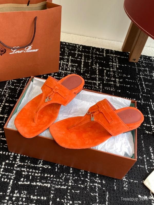 2025 Women Le Parmentier Orange Suede Slippers KFY00280