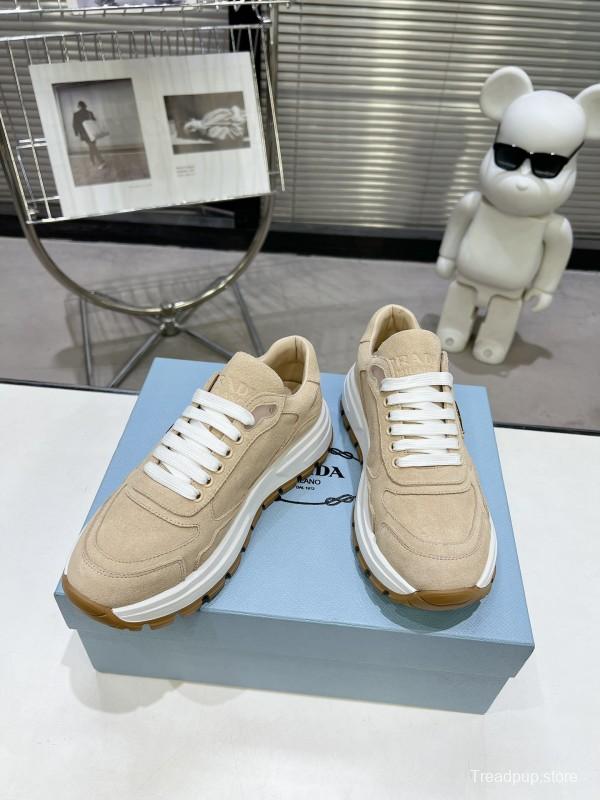 2025 Unisex Prada Beige Suede Leather Sneakers