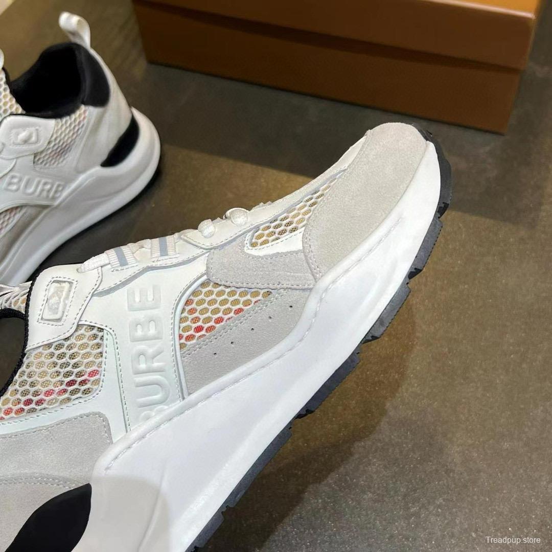 2025 Unisex Burberry White Grey Suede Calf Leather Sneakers Vintage Check MJ00380