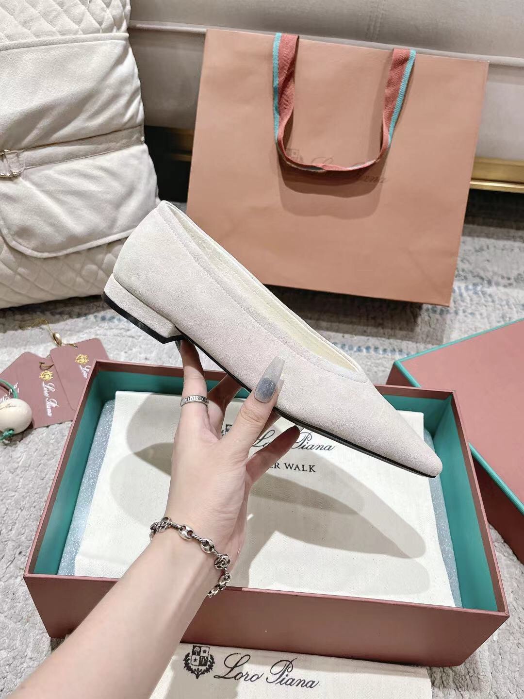 2025 Women LP Beige Suede Ballet Flats LY00320