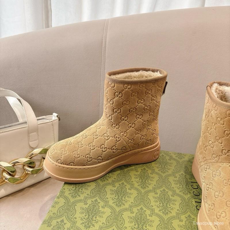 2024 Women Gucci Beige Suede Snow Boots MG00350