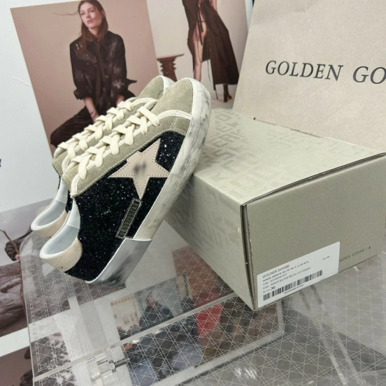 2025 Women GGDB Black Glitter Suede Leather Sneakers MJ00260