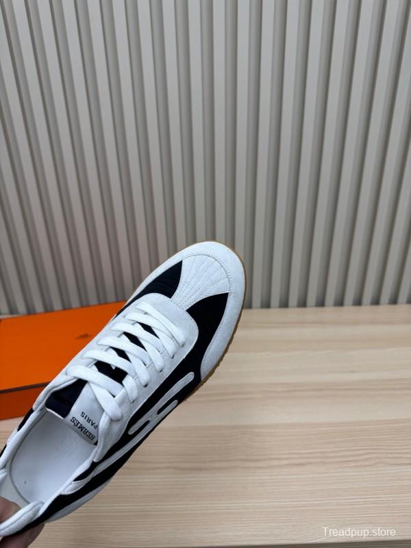 2025 Unisex Hermès White Black Suede Down Fabric Sneakers Top Version LY00310