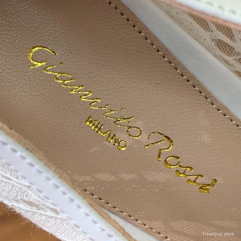 2025 Women Gianvito Rossi White Lace Leather Pumps KFY00280