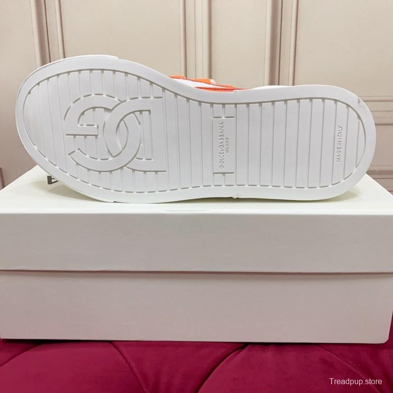 2025 Unisex Dolce & Gabbana Orange White Mesh Leather Sneakers