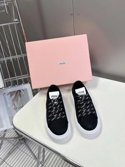 2025 Women Miu Miu Black Canvas Sneakers LY