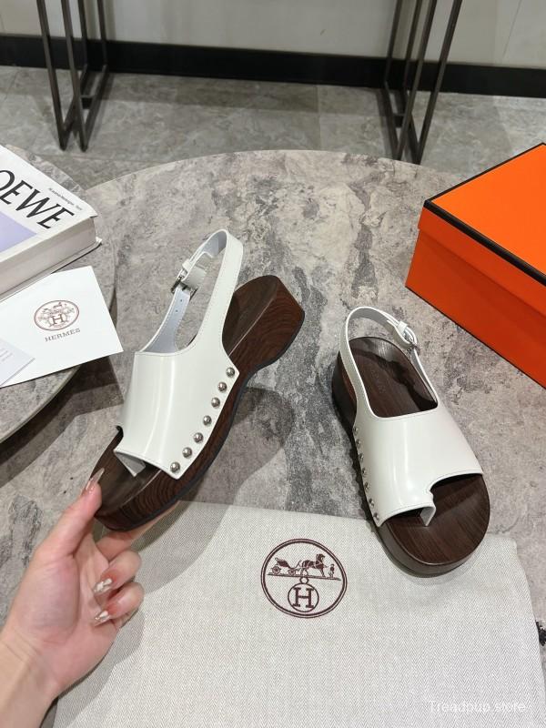 2025 Women Hermès White Leather Slippers