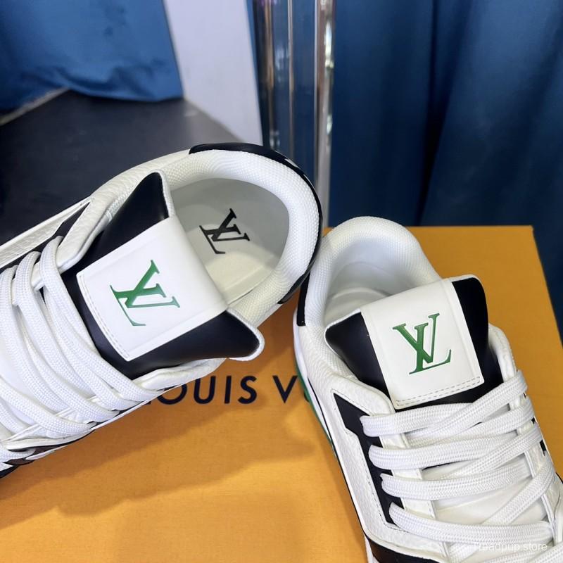 2025 Unisex Louis Vuitton White Black Green Leather Trainer