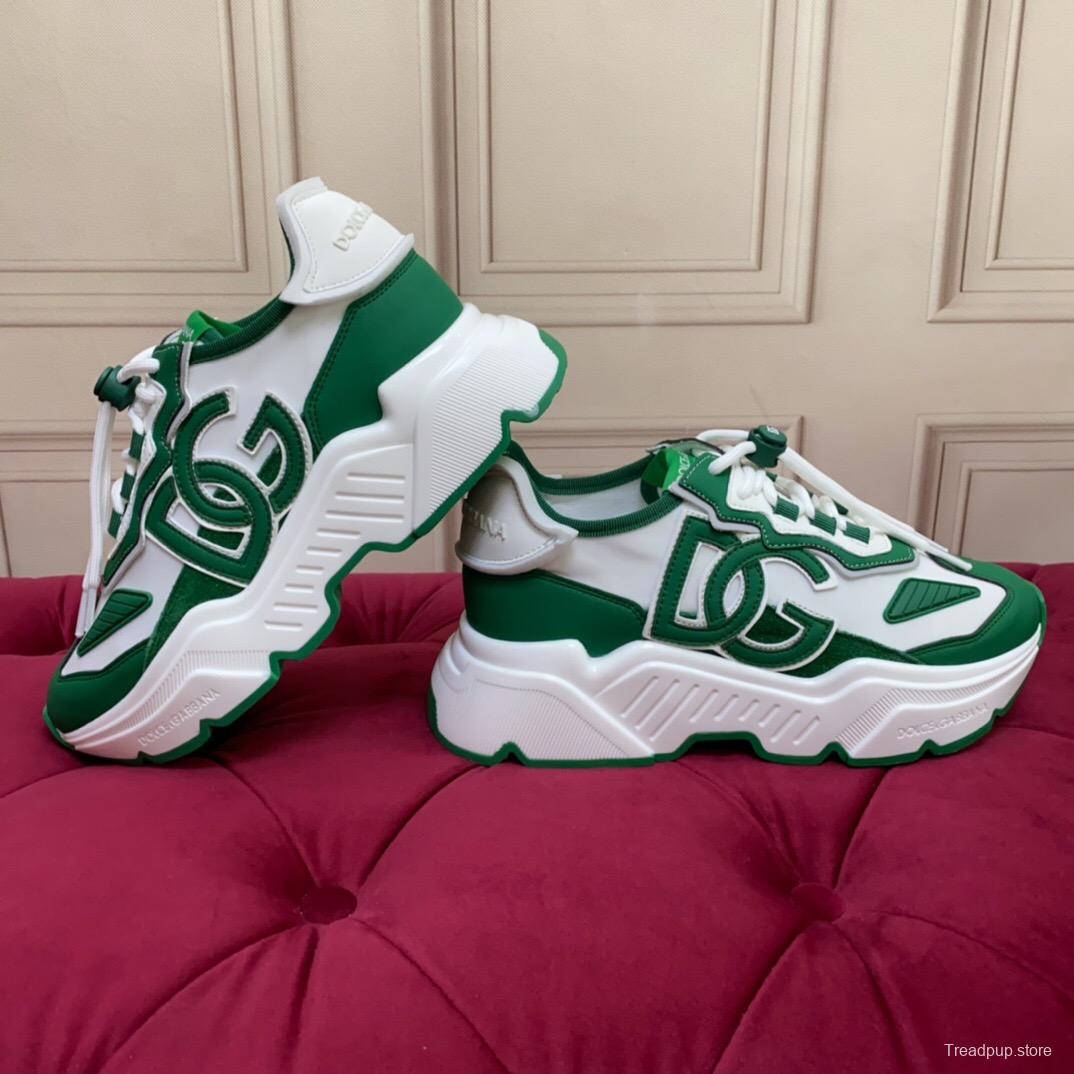 2025 Unisex Dolce & Gabbana Green White Leather Lycra Sneakers DG LY00330(F)/LY00340(M)