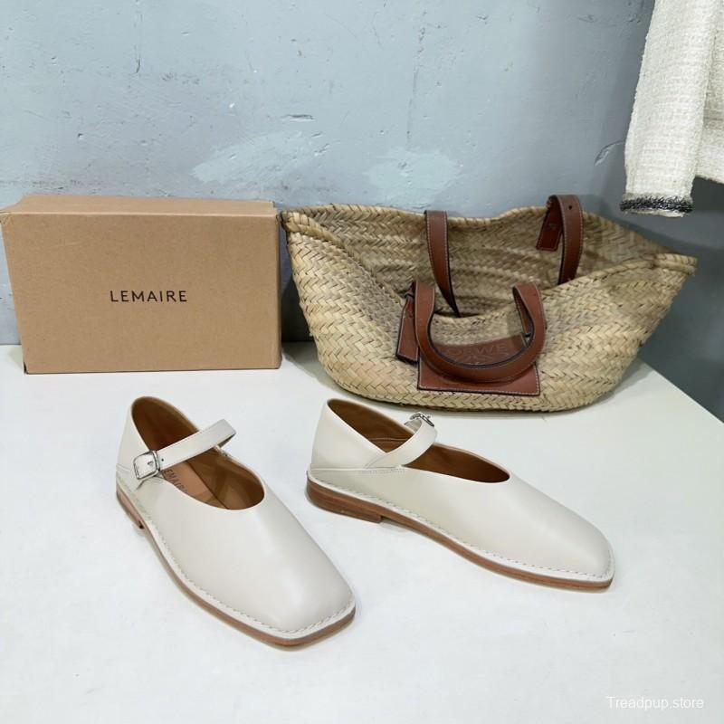 2025 Women Lemaire White Leather Mary Jane Strap Shoes