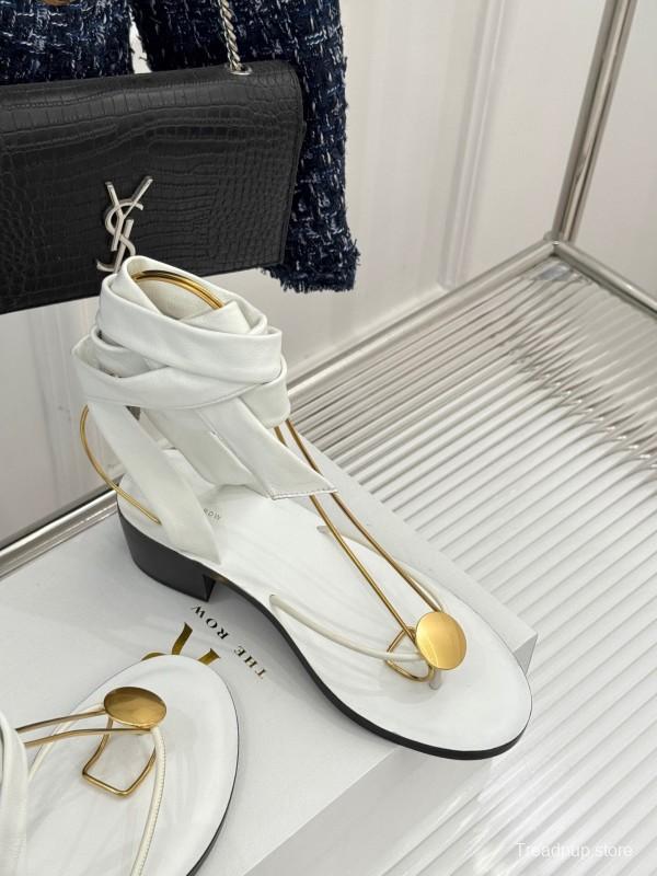 2025 Women Yves Saint Laurent White Leather Strappy Sandals KFY00300