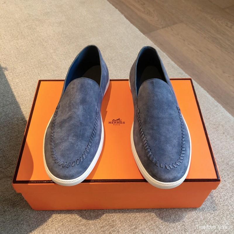 2025 Unisex Hermes Blue Suede Plimsolls AS00380