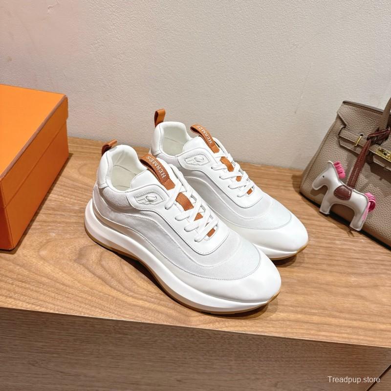 2025 Unisex Hermès White Leather Fabric Sneakers AS00400