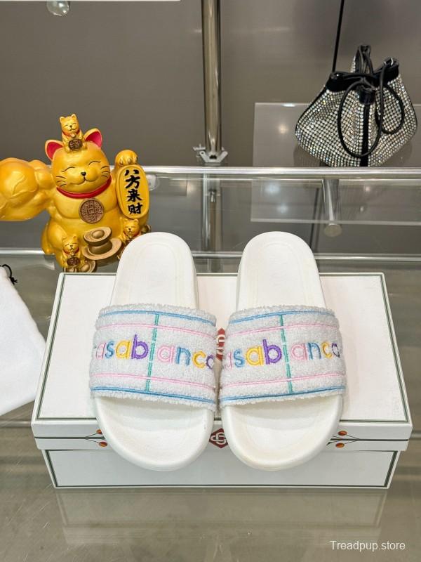 2025 Unisex CASA BLANCA White Fabric Slippers Embroidery KFY00160
