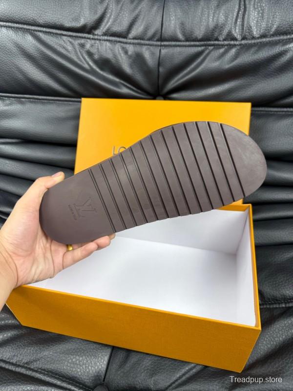 2025 Men Louis Vuitton Brown Leather Slippers AS00170