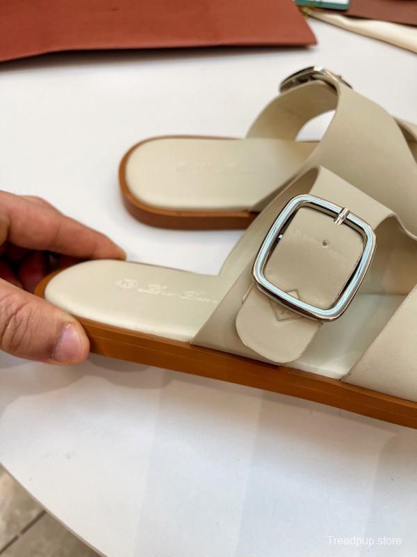2025 Men Loro Piana Ivory Leather Slippers AS00250