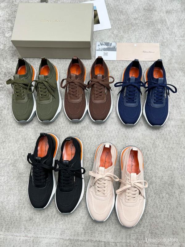 2025 Unisex Santoni Navy Orange Wool Blend Knit Sneakers AS00320
