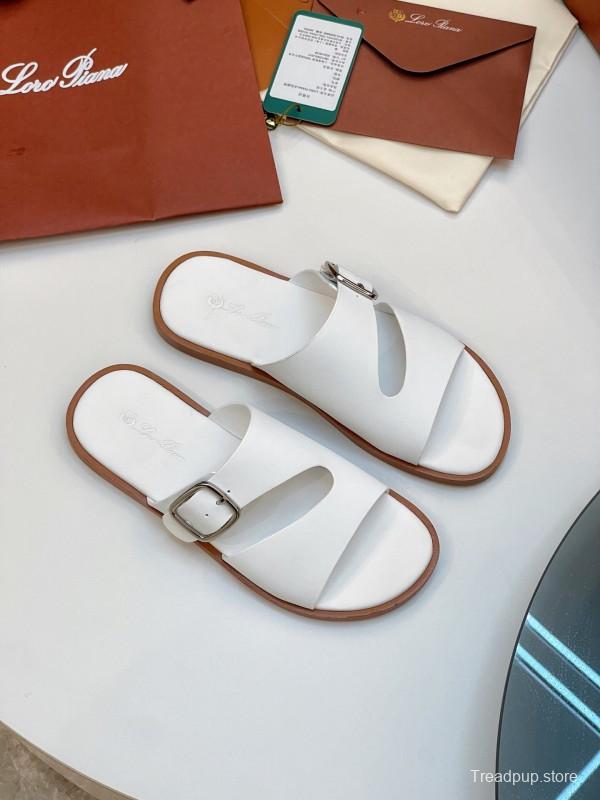2025 Men Loro Piana White Leather Slippers AS00250