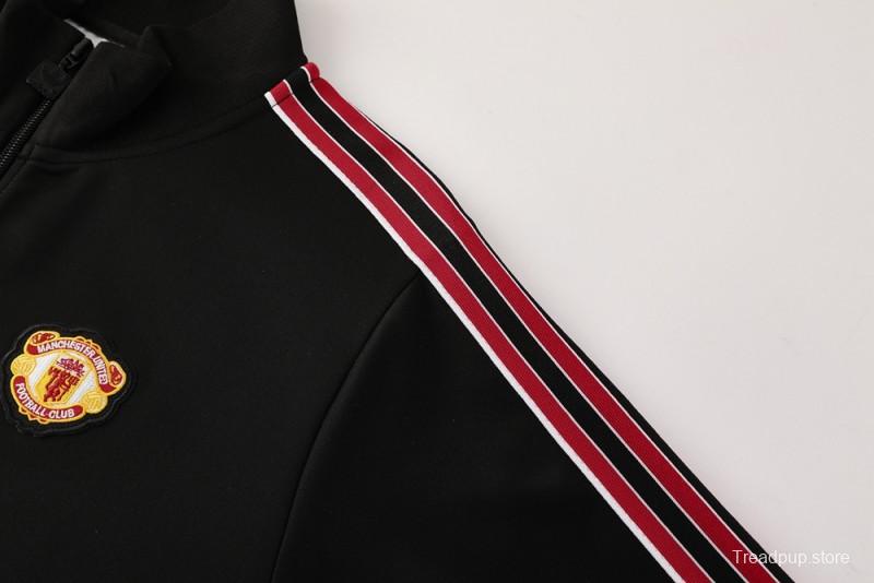 25/26 Manchester United Black Full Hoodie Zipper Jacket +Long Pants