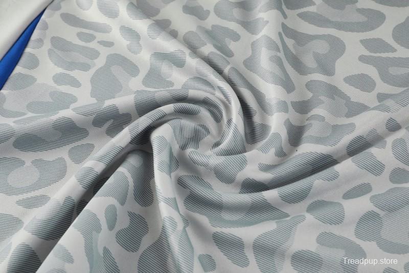 2025 Adidas Light Grey & Black with Leopard Print Pattern Half Zipper Jacket +Long Pants