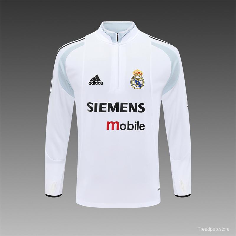 Retro 04/05 Real Madrid White Half Zipper Jacket