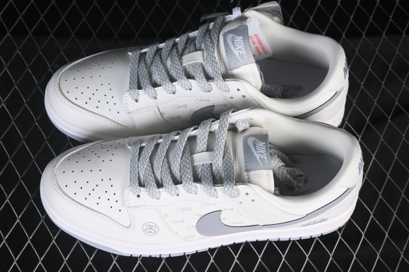 Nike SB Dunk Low Stussy Collaboration Print Grey Hook Anniversary Custom Low-Top Casual Skate Shoes - CS1688-125
