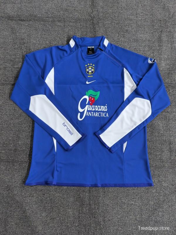 2002 Brazil Color Blue Half Zipper Jacket+Long Pants