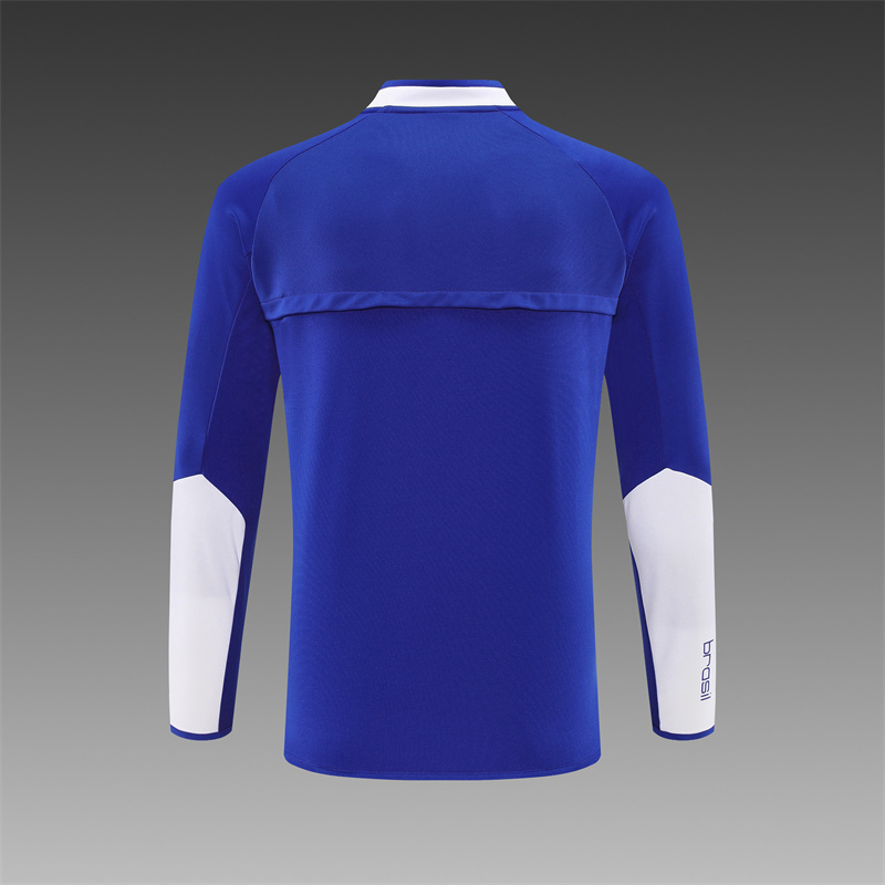 2002 Brazil Color Blue Half Zipper Jacket+Long Pants