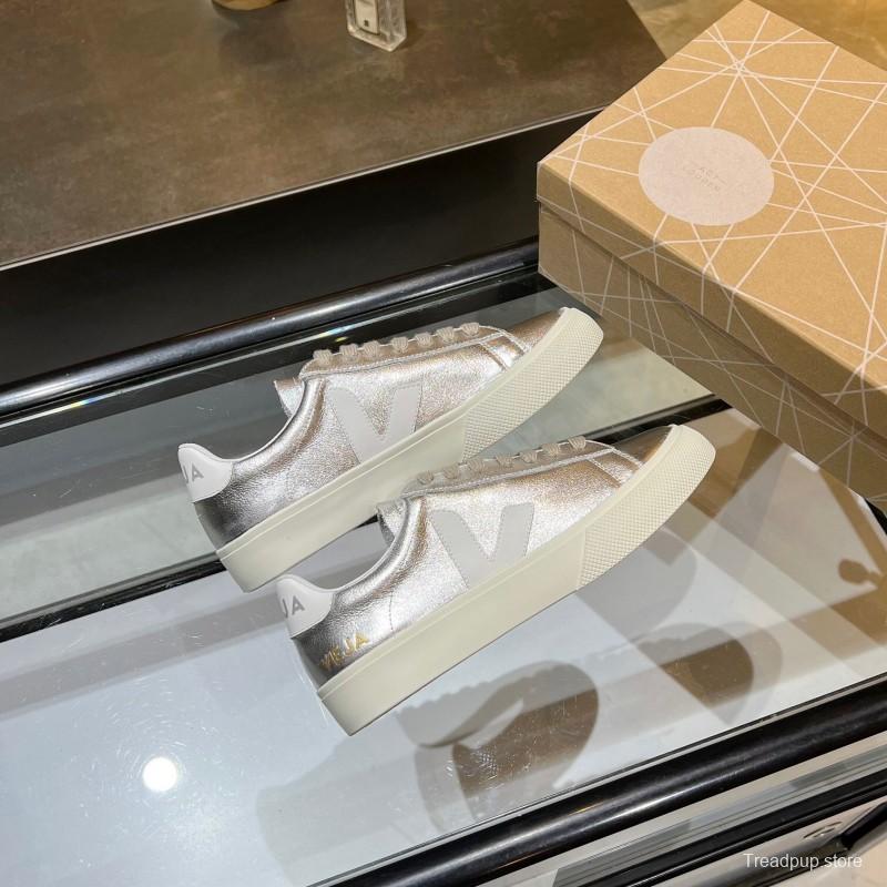 VEJA Classic White Sneakers V Logo Lace-Up Retro Flat Platform Casual Sports Shoes - LY00220/LY00230