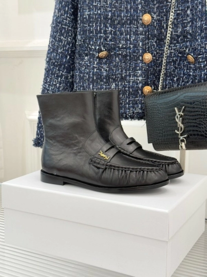 Saint Laurent YSL Letter Loaf Short Boots with Pleated Trim - KFY00430