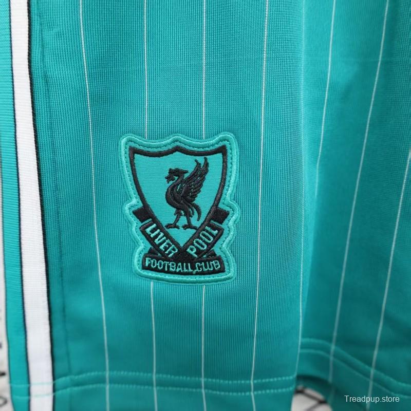 25/26 Liverpool Adidas Original Green with Teal Pinstripes Shorts