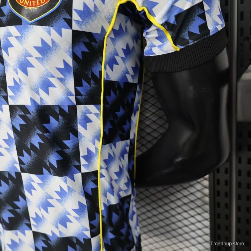 25/26 Player Version  Manchester United Blue and Black with Checkerboard Houndstooth Pattern Jersey