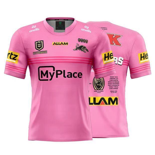 24/25 Penrith Panthers Pink with Horizontal Stripes Champions Jersey
