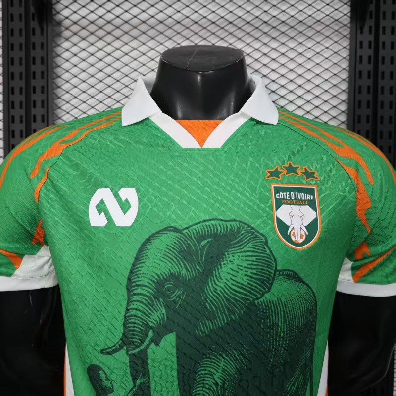 Player Version 2025 Ivory Coast Green with Elephant Graphic and Orange Trim Jersey