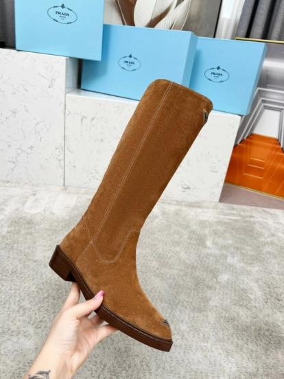 Prada Classic Triangle Logo Pointed Toe Boots - LY00400