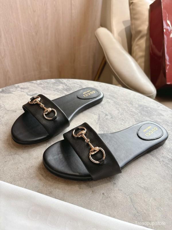 Gucci 2025/SS Leather Mule Sandals with Light Gold Hardware - 8023-3