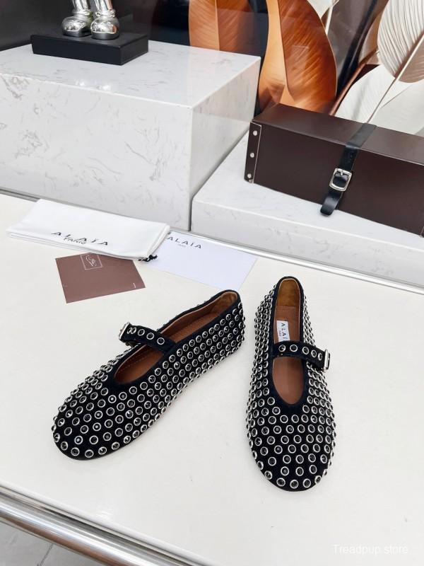 Alaia 2025/SS Crystal-Studded Ballet Dance Shoes with Inner Cushioning and 0.8CM Height Increase - LY00340