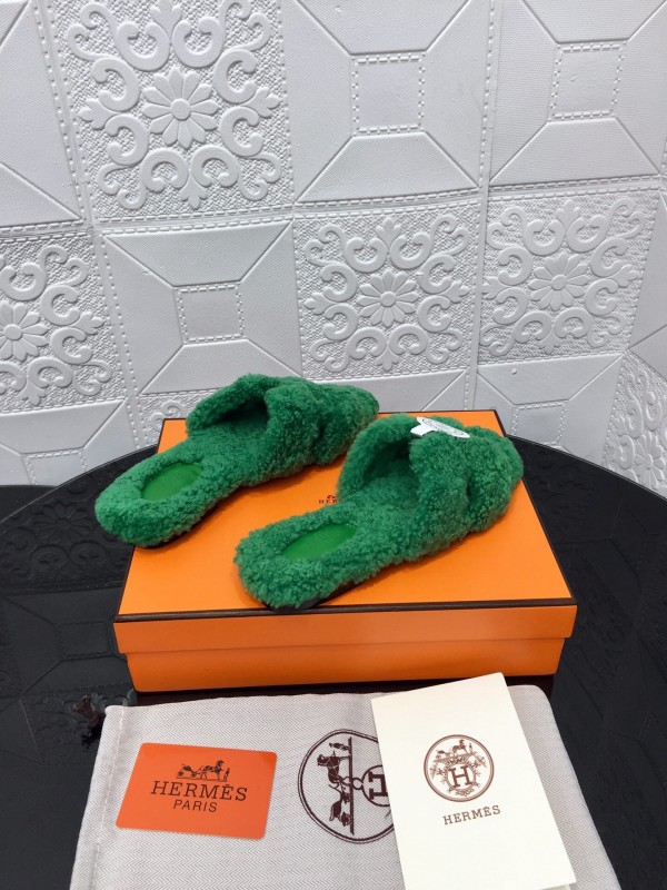 H Teddie Wool H Slippers Flat Sole Winter Home Shoes - LY00240
