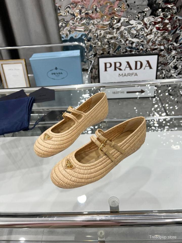 Prada Summer New Raffia Ballet Flats - KFY00340