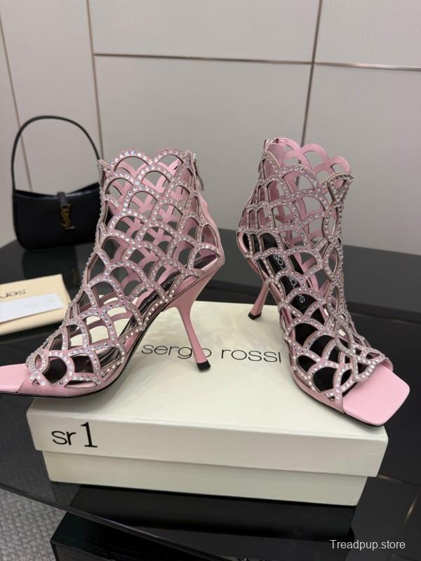 Sergio Rossi Mermaid Sandals 2025 SS Collection Elegant Fishnet High Heels - KFY00470