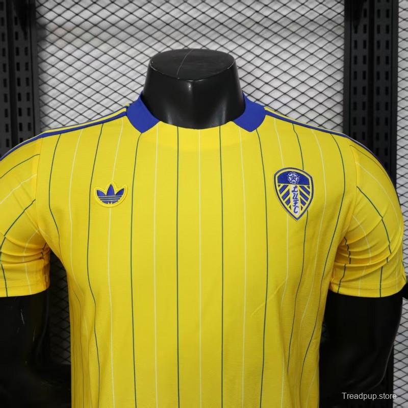 Player Version 25/26 Leeds United Retro Home Yellow with Vertical Stripe Pattern Jersey