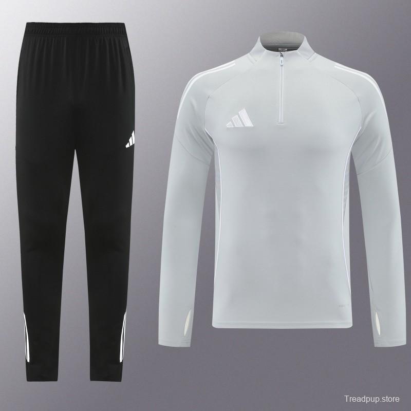 25/26  Adidas Light Grey Full zipper Jacket Tracksuit+ long pants