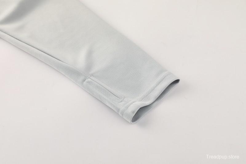 25/26  Adidas Light Grey Full zipper Jacket Tracksuit+ long pants