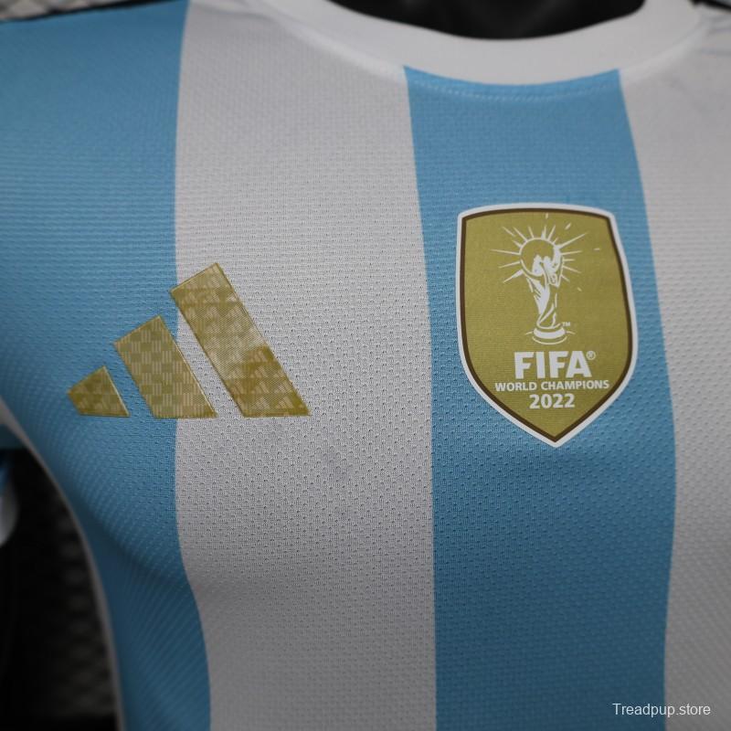 Player Version 2027 Argentina Home White & Light Blue Stripes with FIFA World Cup Champion Badge Jersey